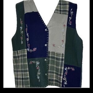 Paul Harris Design Vintage Wool Patchwork Floral Buttoned Vest XL Women's